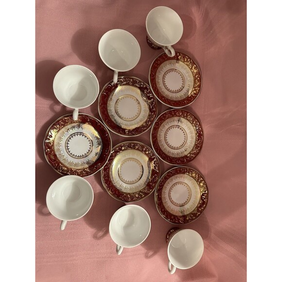 VNTG Set of 6 Porcelana SCHMIDT Brasil Espresso Cups -Multicolor Burgundy Gold - Picture 6 of 12